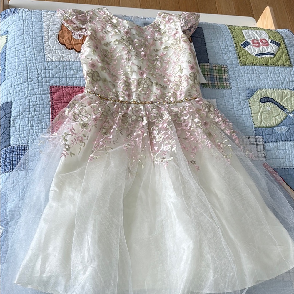 Rare Editions Pink and White Floral Kids Dress
